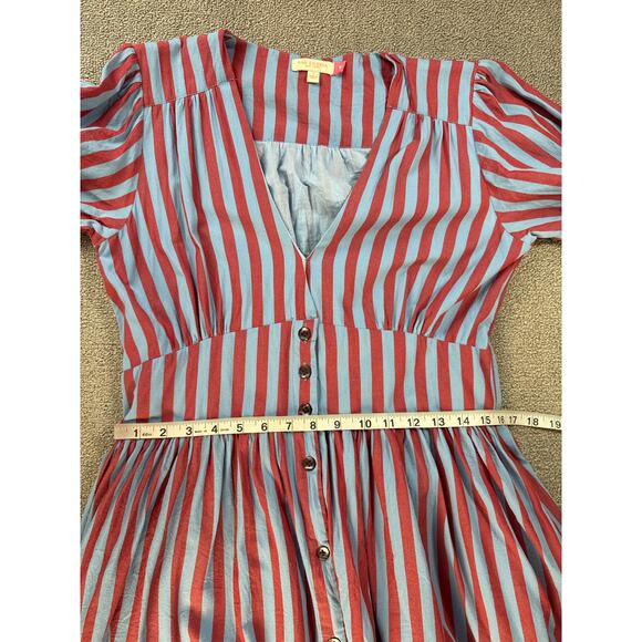 Pink Chicken Dress Womens Large Button Front Midi Striped Trad Wife Cottage - Picture 8 of 11